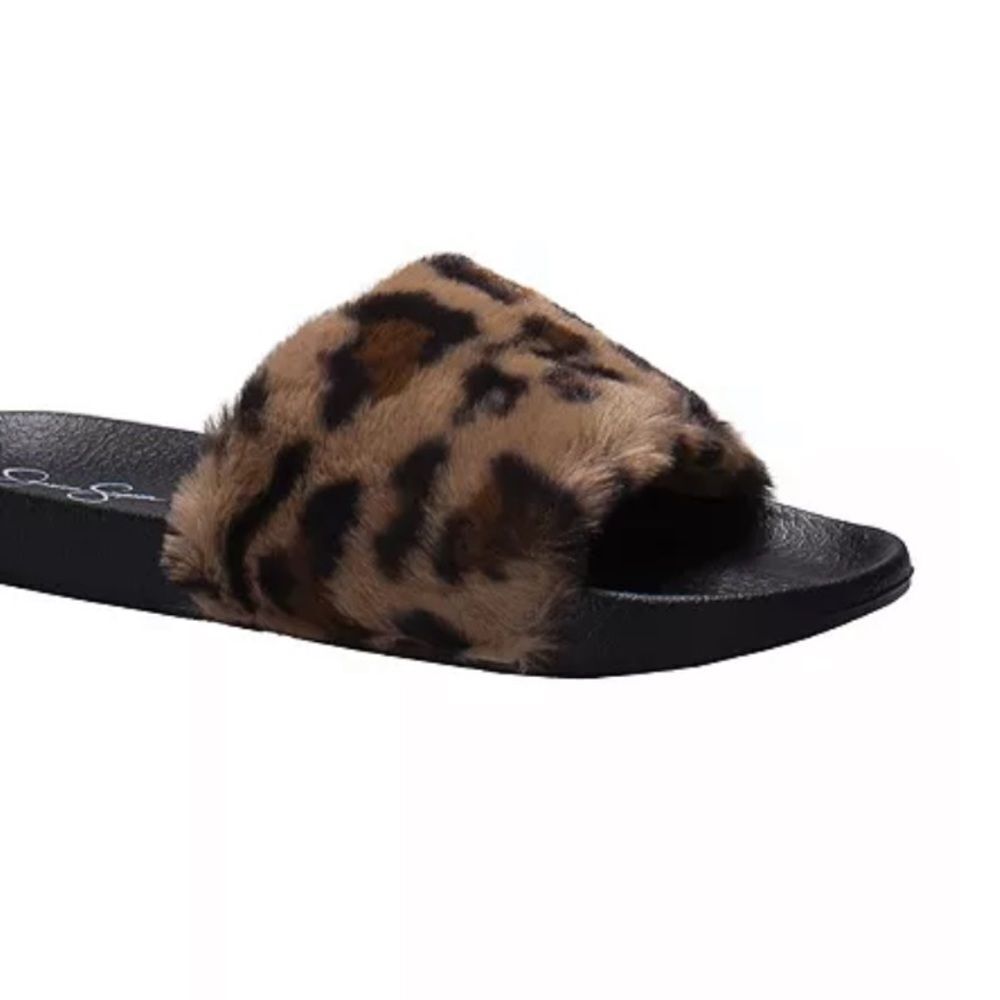 JESSICA SIMPSON Women's Plush Faux Fur Leopard Slipper L Nwt